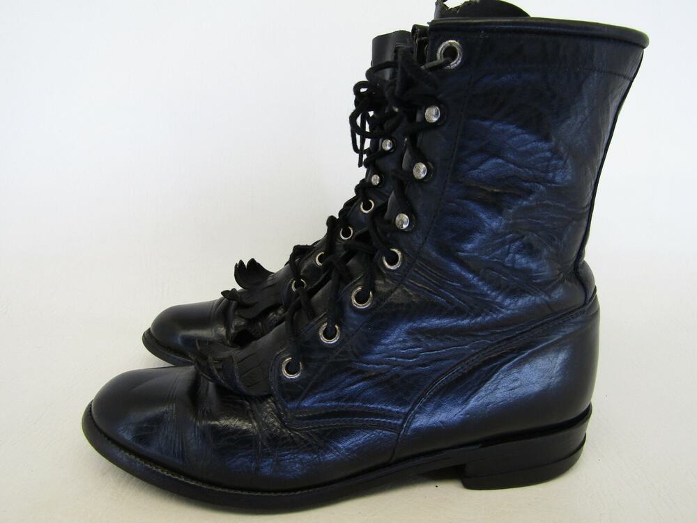 Justin Roper Womens Size 6 B Black Leather Laces Kilt Paddock Ankle Cowboy Boots